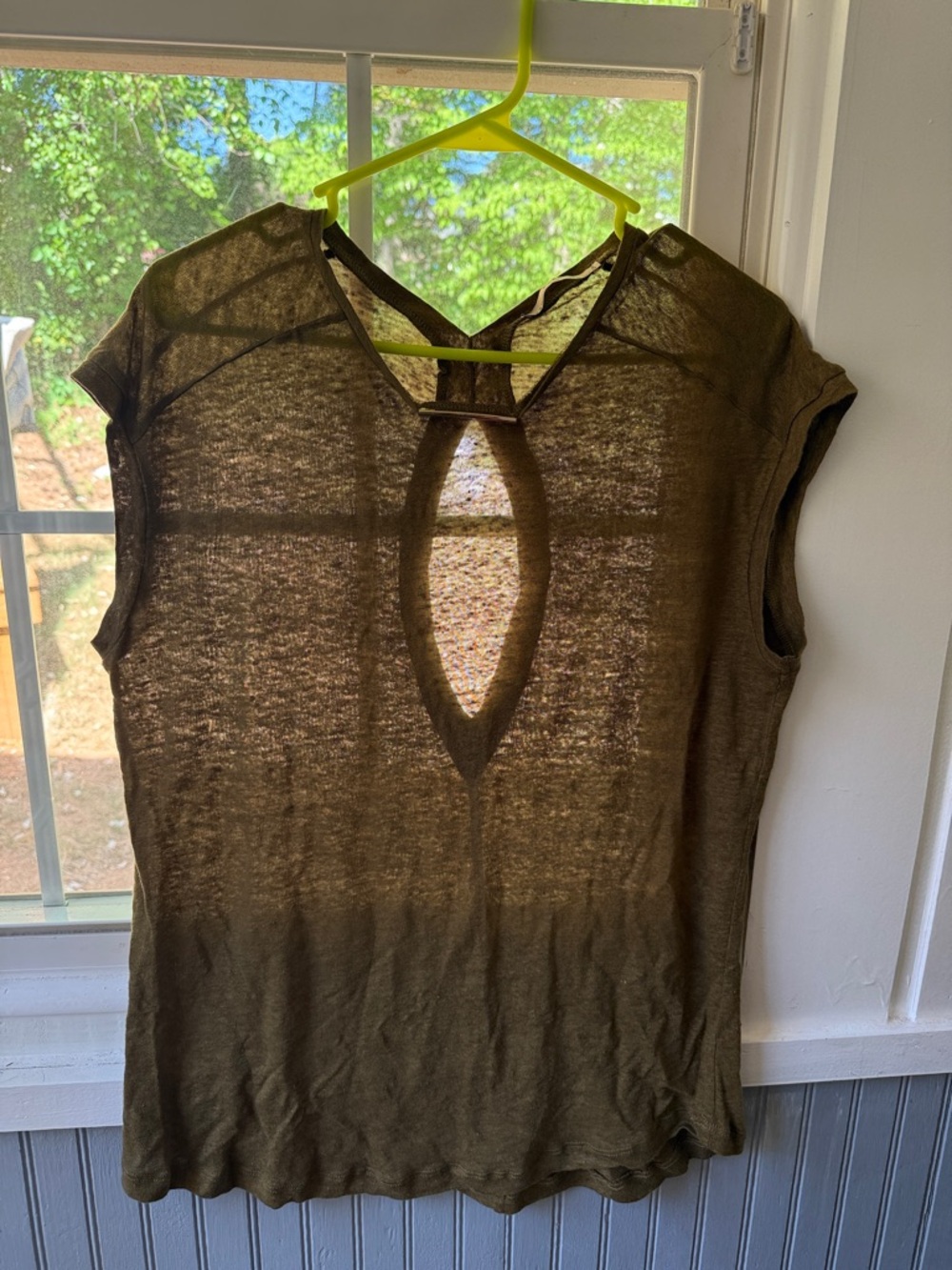 Zara Olive Green Keyhole Cap Sleeve Top